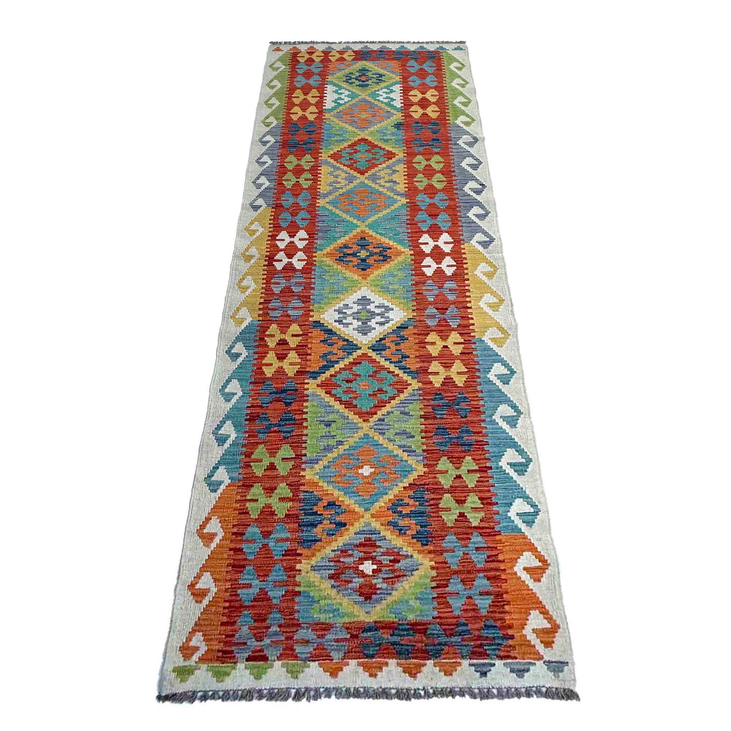 Handmade Multi Kilim Geometric 10' Runner
