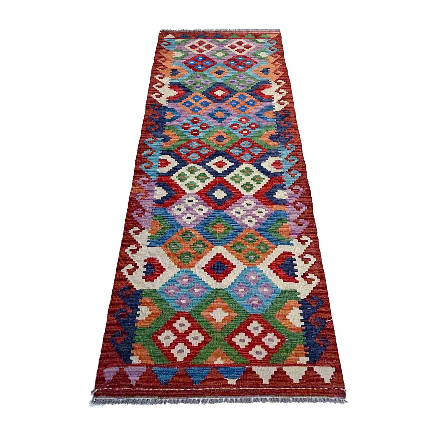 Handmade Multi Kilim Geometric 10' Runner