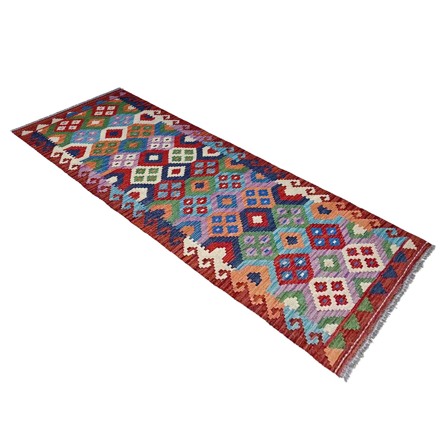 Handmade Multi Kilim Geometric 10' Runner