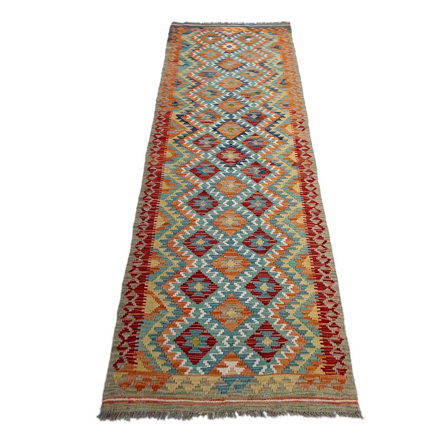 Handmade Multi Kilim Geometric 10' Runner
