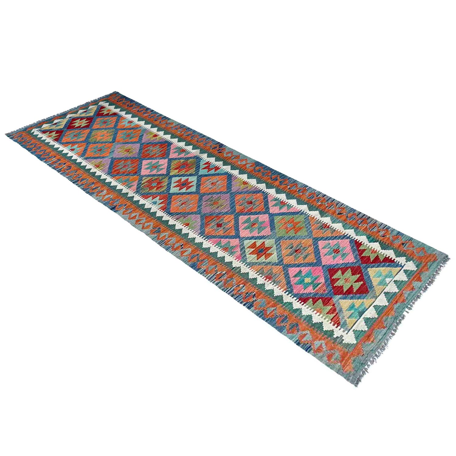 Handmade Multi Kilim Geometric 10' Runner