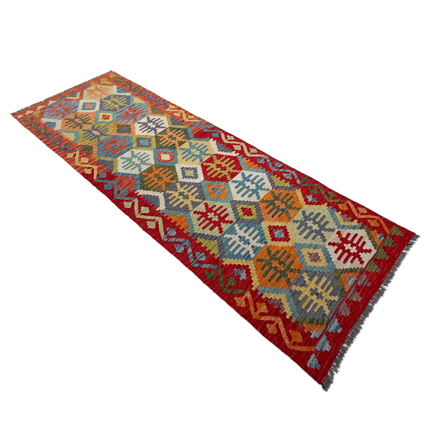 Handmade Multi Kilim Geometric 10' Runner
