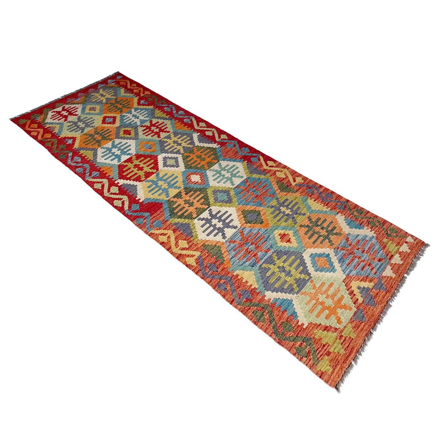 Handmade Multi Kilim Geometric 10' Runner