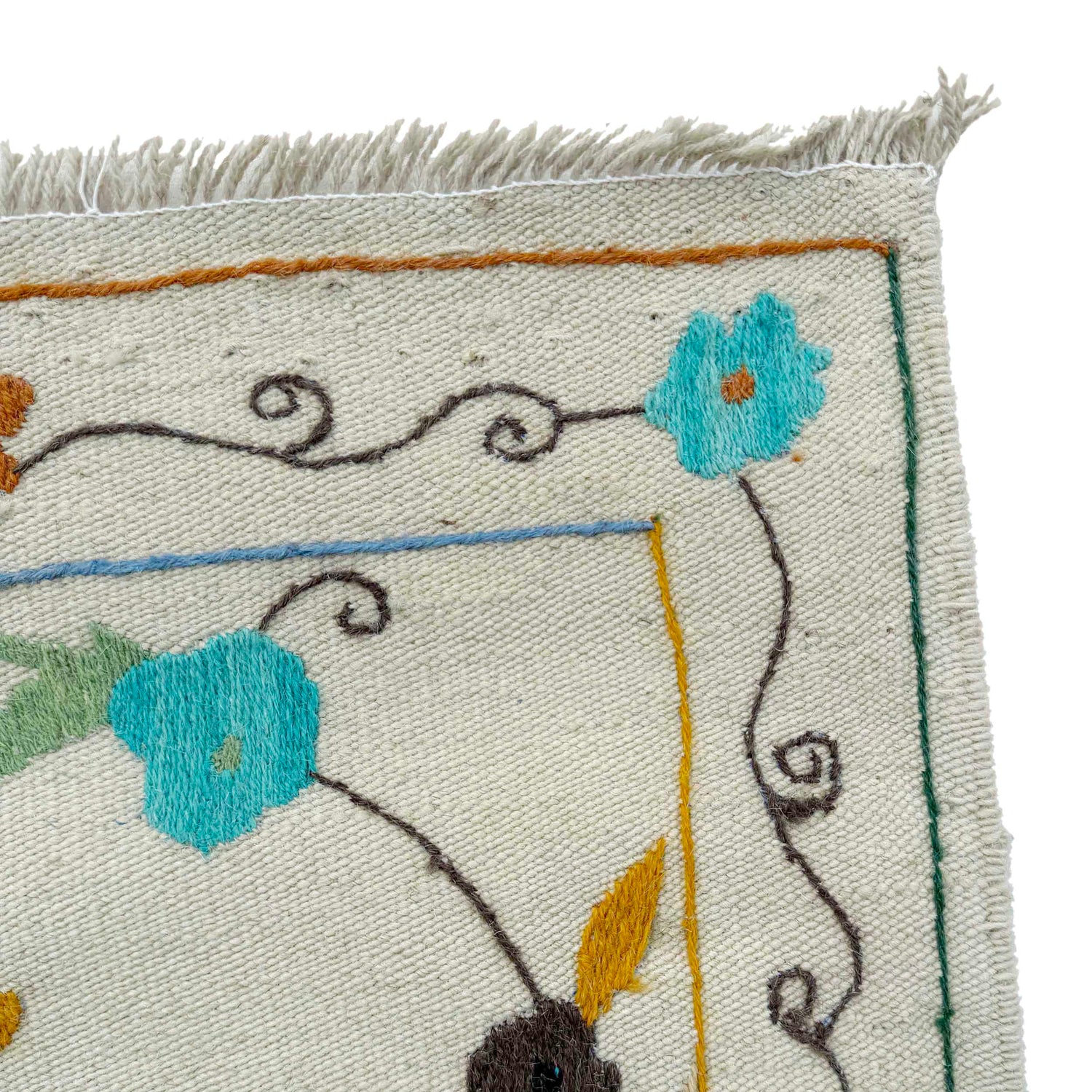 Embroidery Kilim Area Rug Handmade Beige Animal 4x6 ft