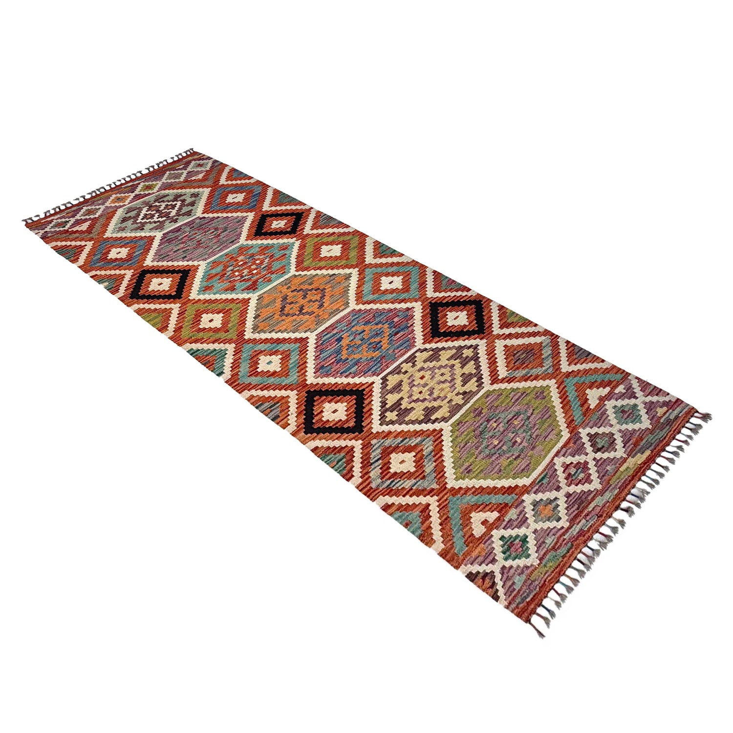 Handmade Multi Kilim Geometric 8' Runner