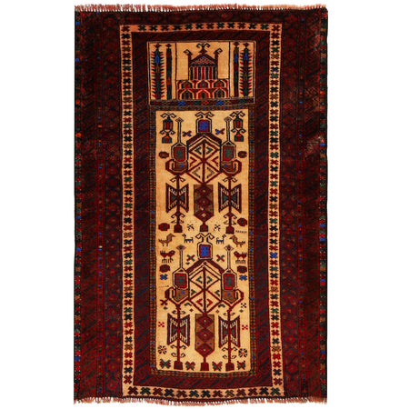 Baluchi Rug Handmade Beige Prayer Design 2x4 ft