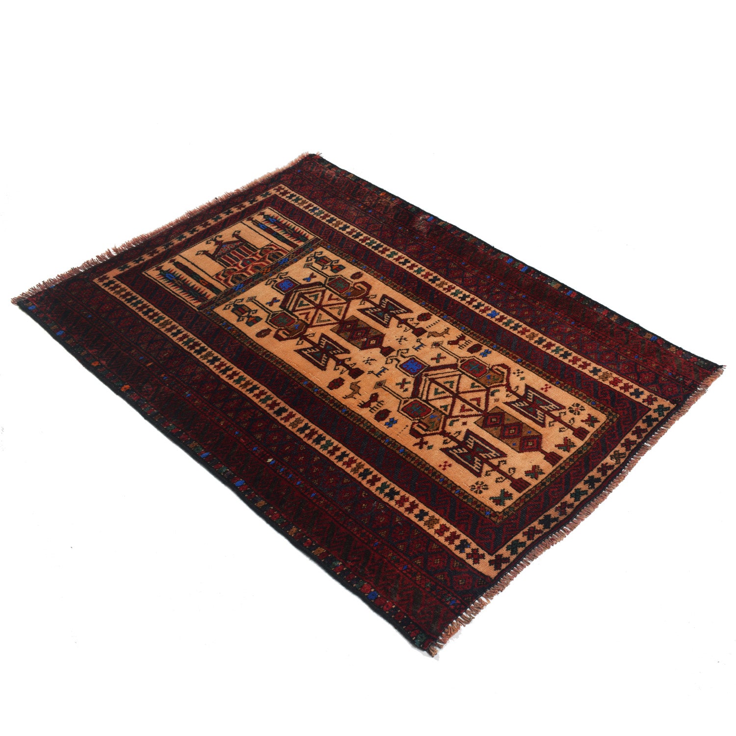 Baluchi Rug Handmade Beige Prayer Design 2x4 ft