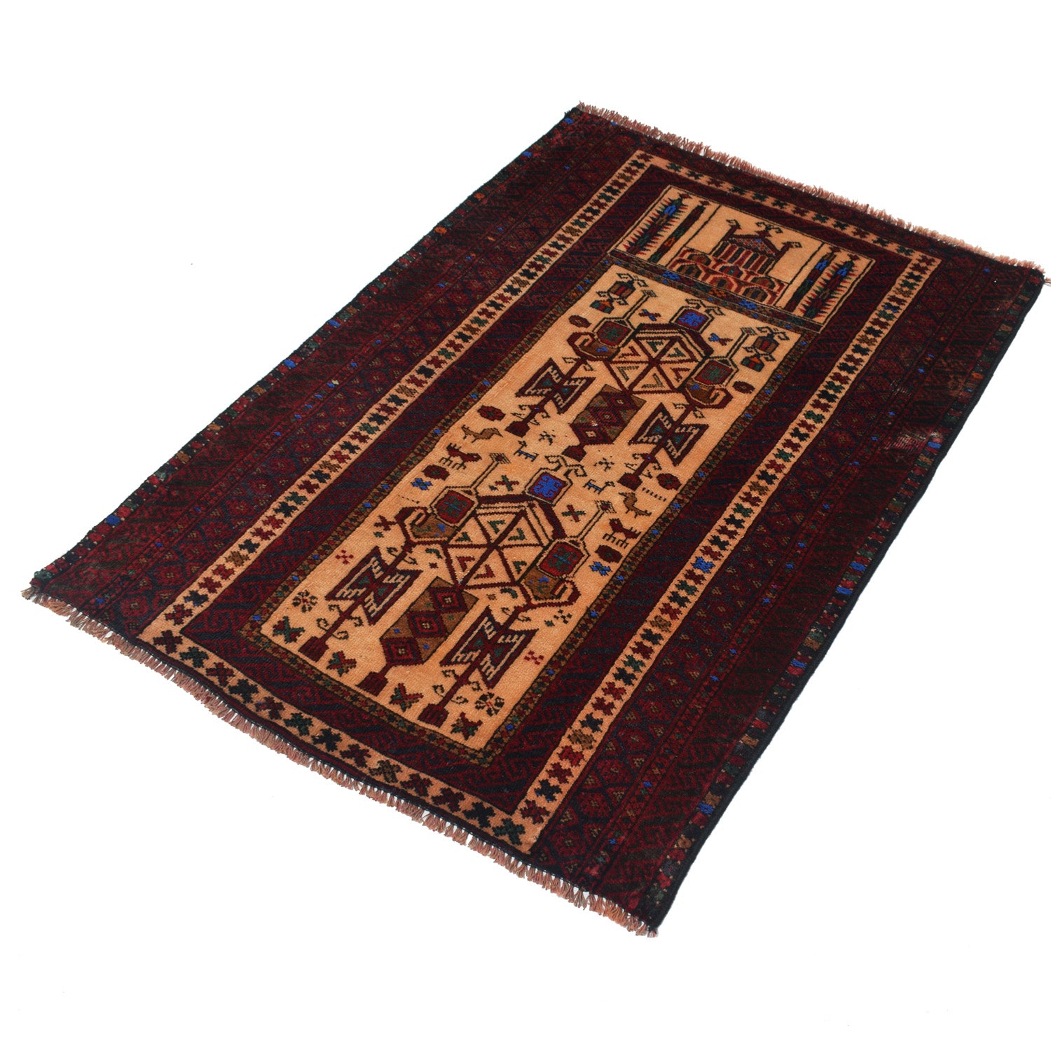 Baluchi Rug Handmade Beige Prayer Design 2x4 ft