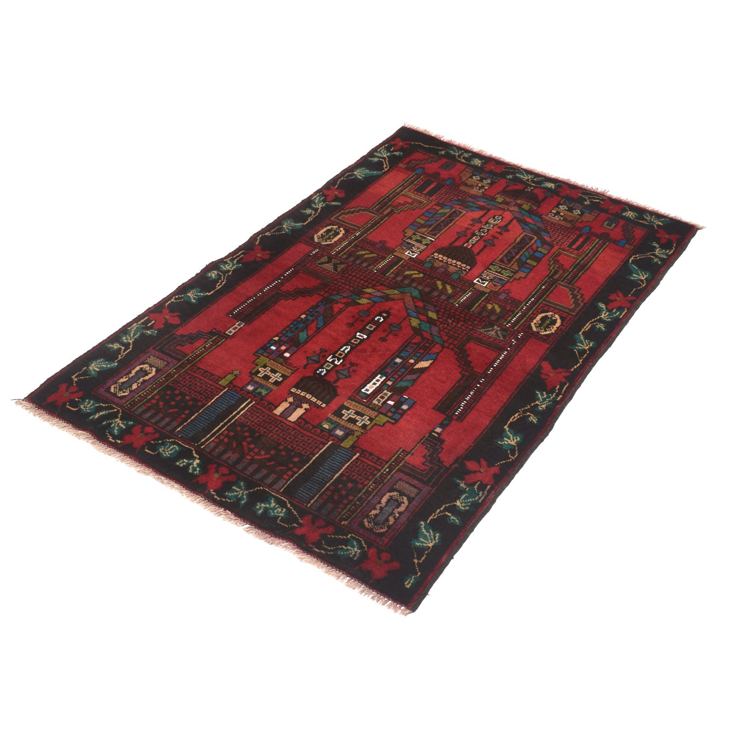 Baluchi Rug Handmade Red Prayer Design 3x5 ft