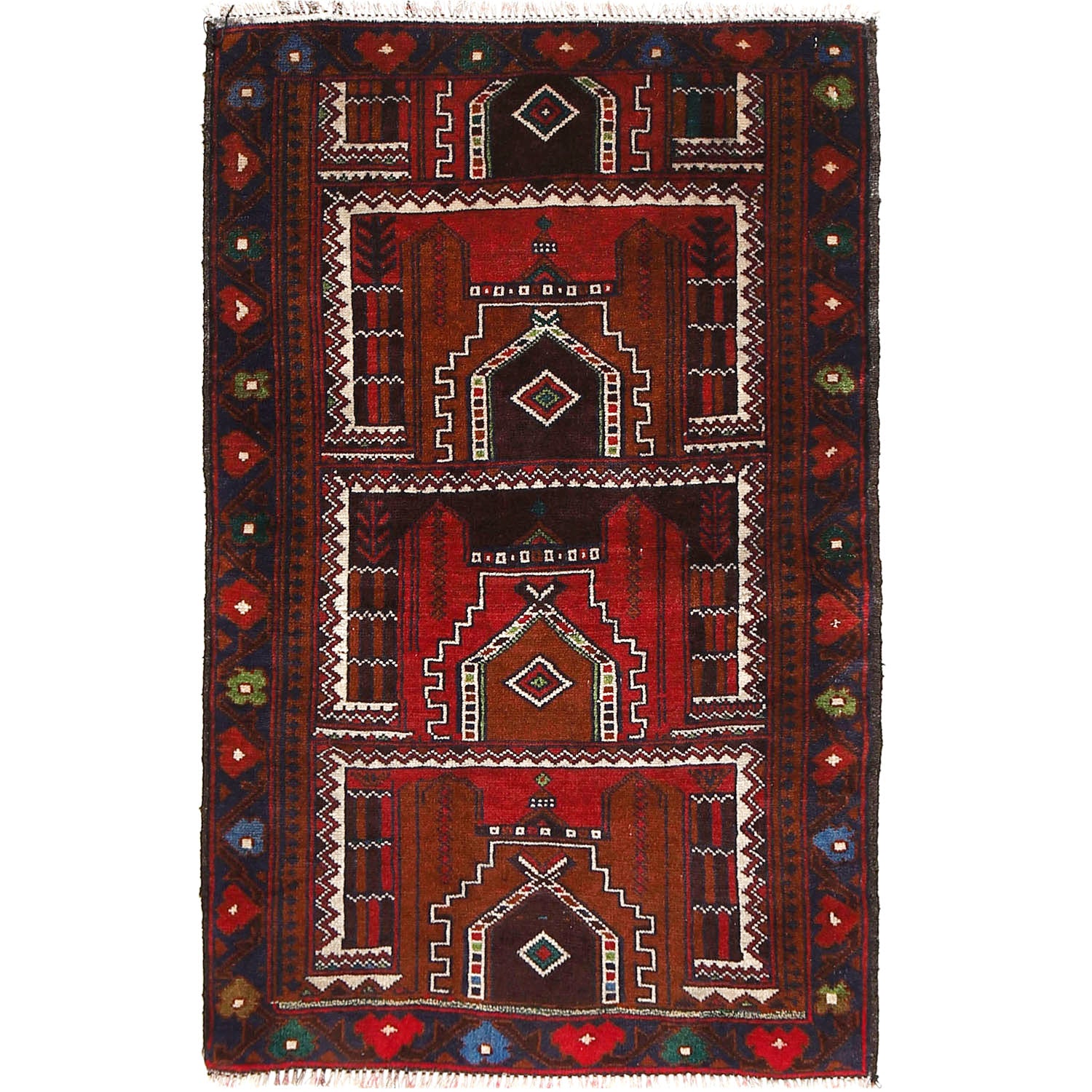 Baluchi Rug Handmade Multi Prayer Design 2x4 ft