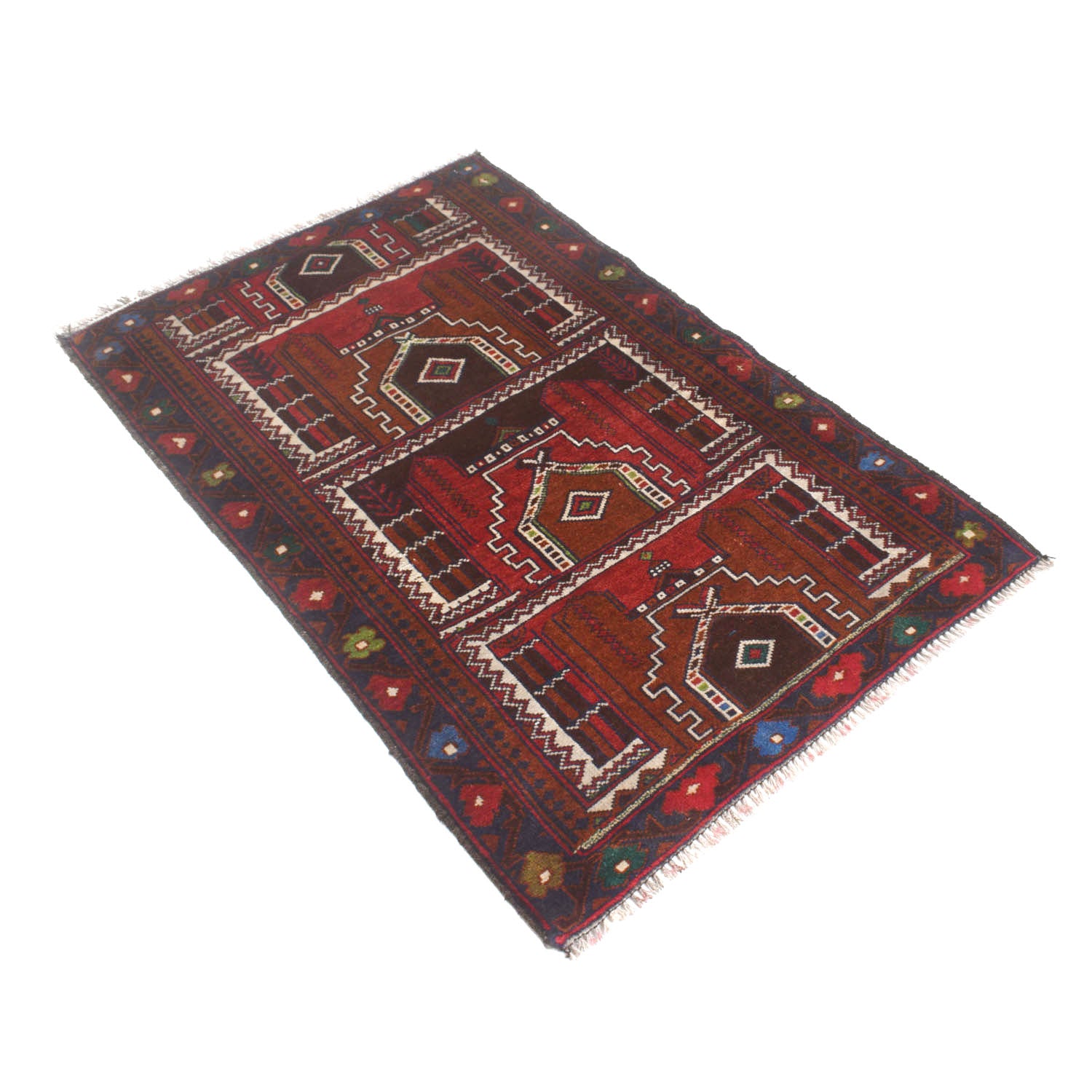 Baluchi Rug Handmade Multi Prayer Design 2x4 ft