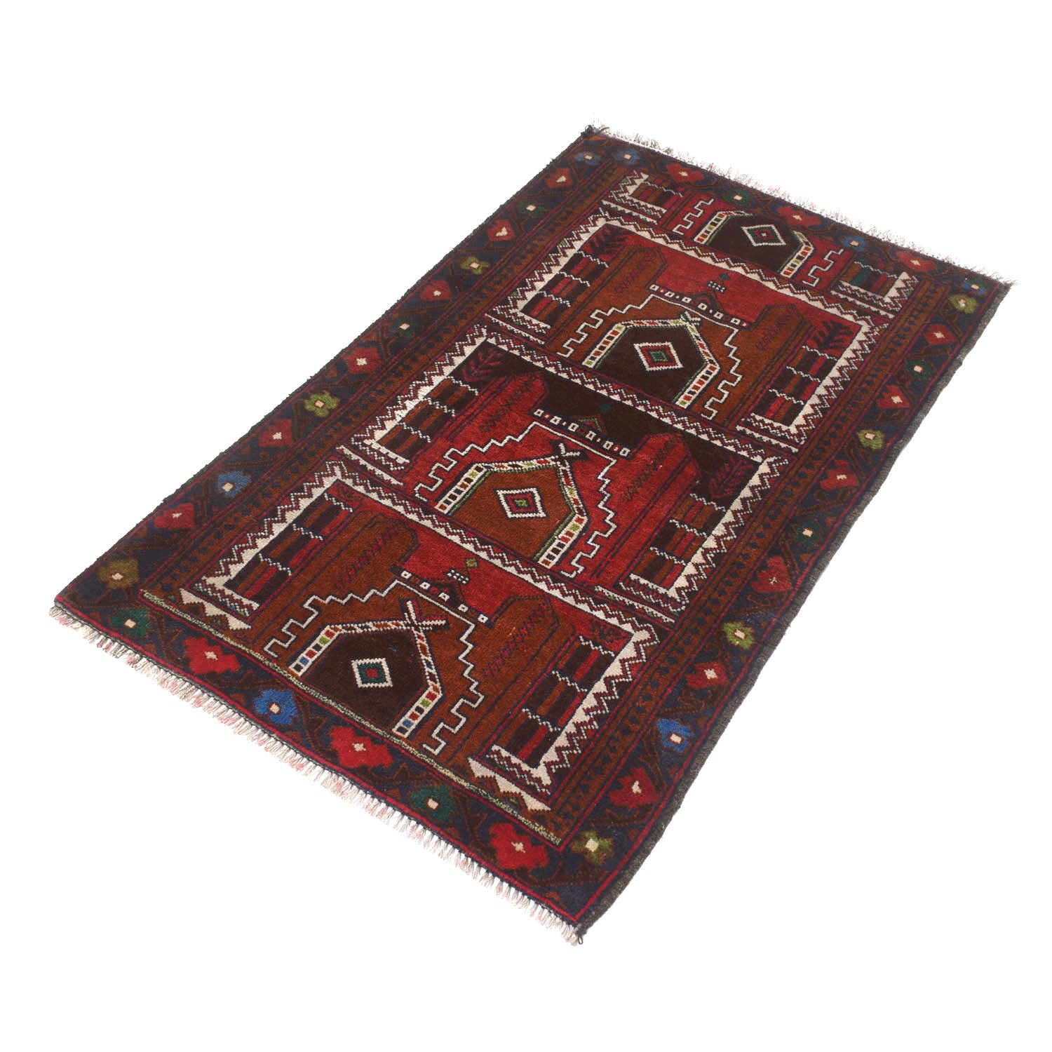 Baluchi Rug Handmade Multi Prayer Design 2x4 ft