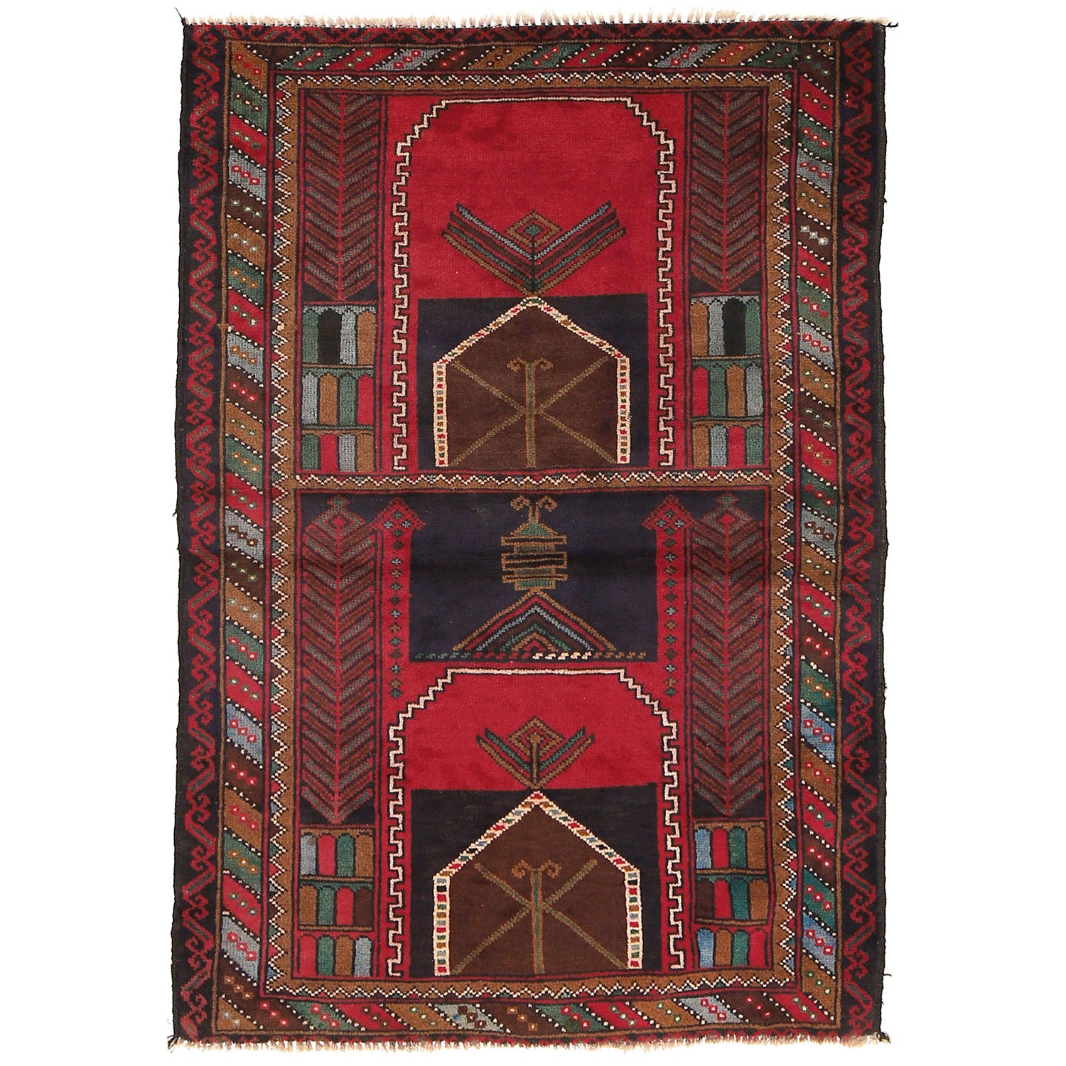 Baluchi Rug Handmade Multi Prayer Design 2x4 ft