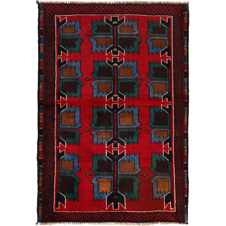 Baluchi Rug Handmade Red Geometric 2x4 ft