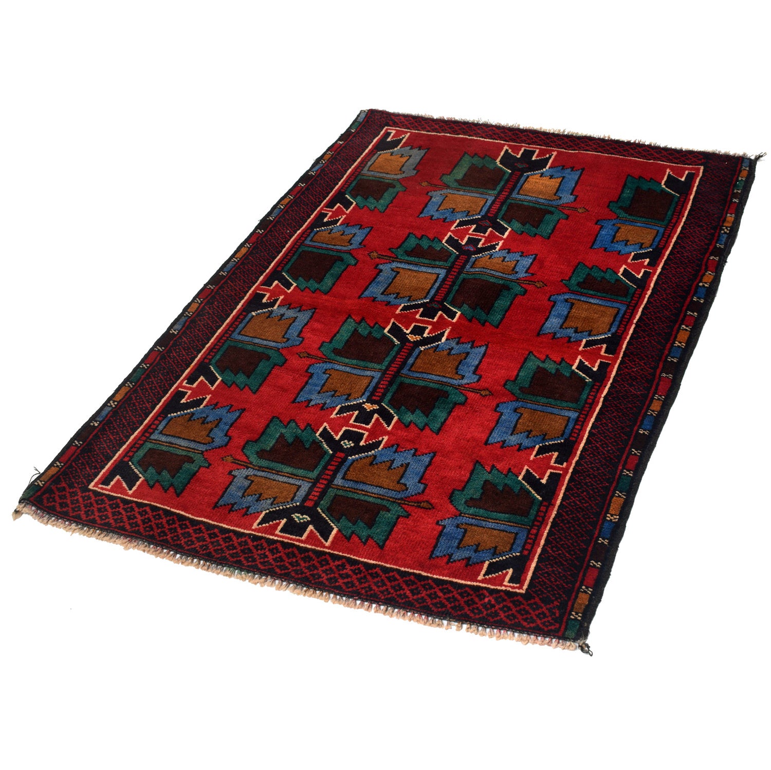 Baluchi Rug Handmade Red Geometric 2x4 ft