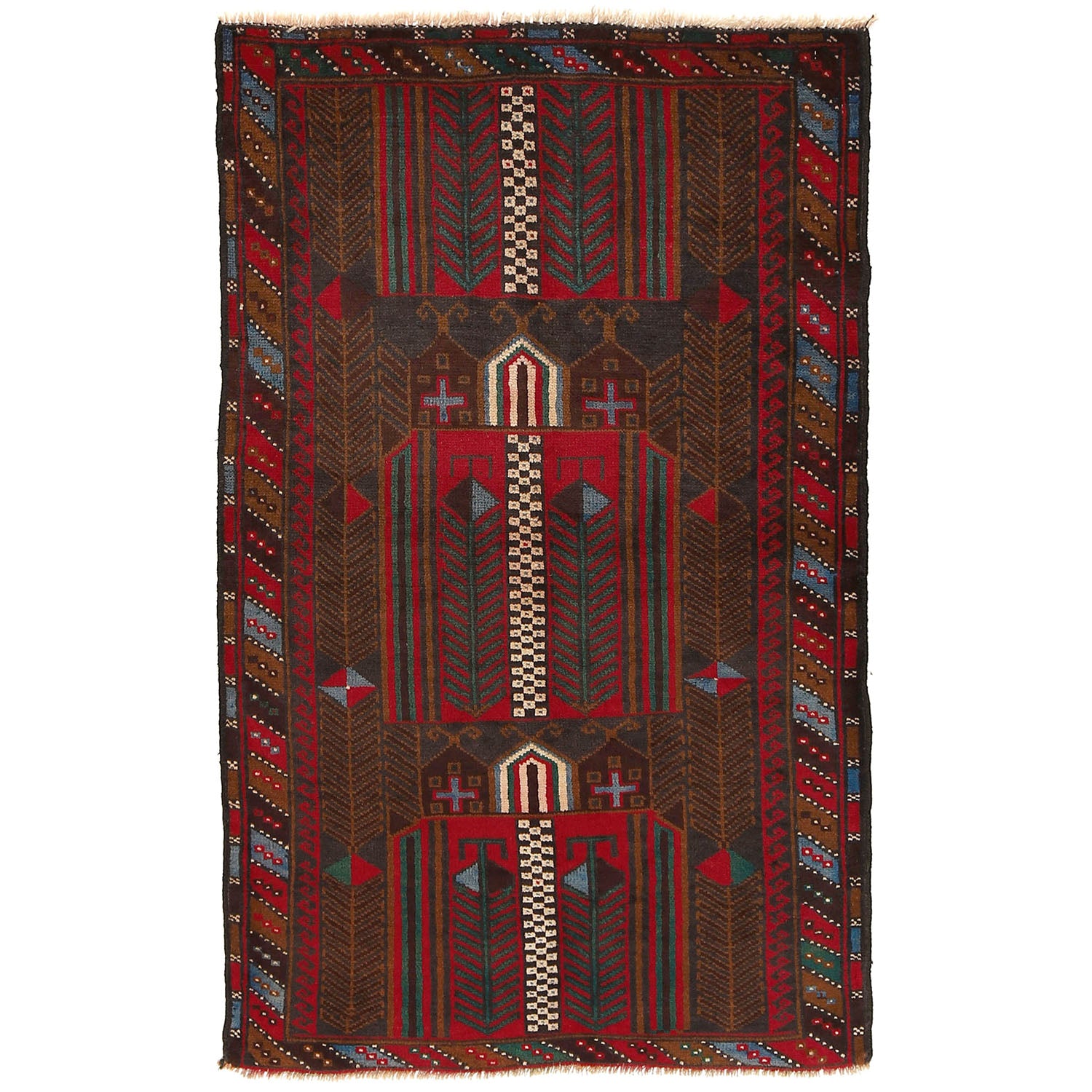 Baluchi Rug Handmade Multi Prayer Design 2x4 ft