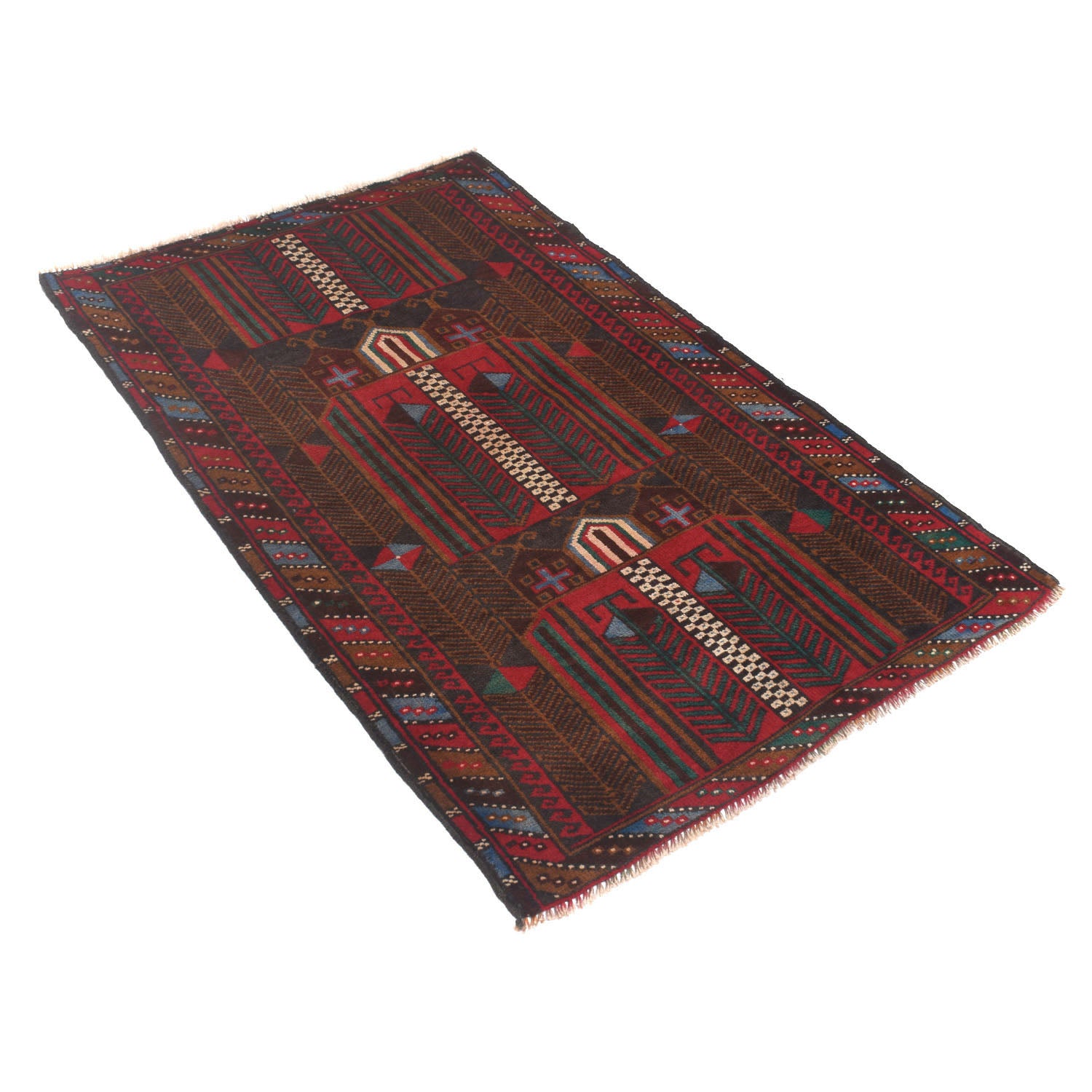 Baluchi Rug Handmade Multi Prayer Design 2x4 ft