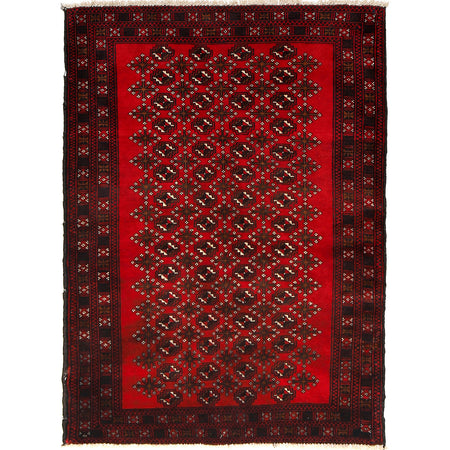 Baluchi Rug Handmade Red Geometric 3x5 ft