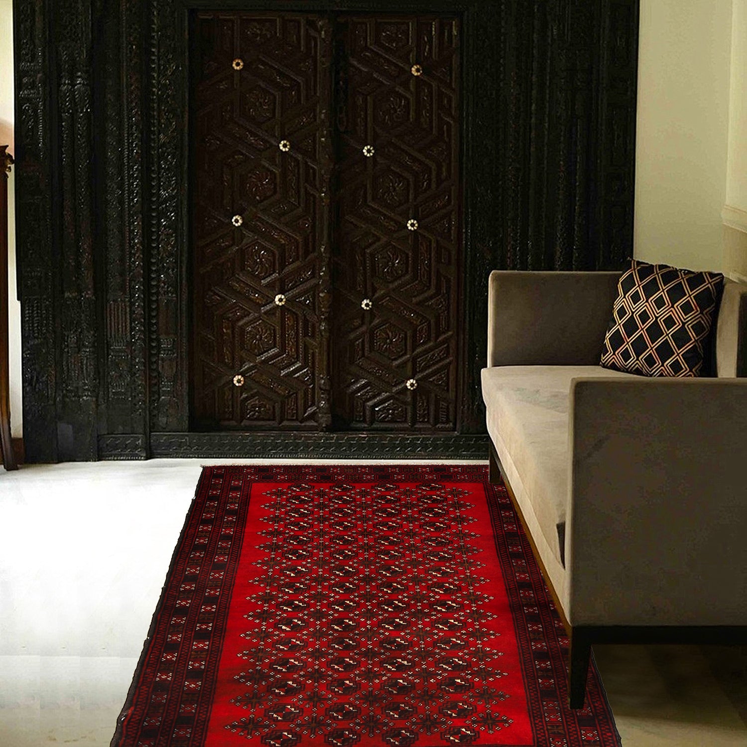 Baluchi Rug Handmade Red Geometric 3x5 ft