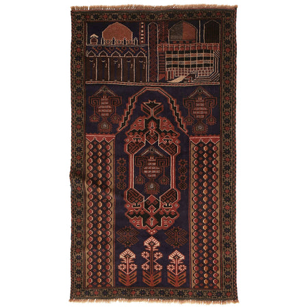 Baluchi Rug Handmade Multi Prayer Design 3x5 ft