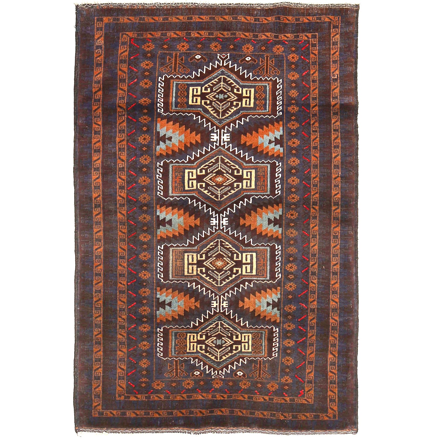 Baluchi Rug Handmade Multi Geometric 4x6 ft