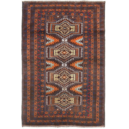 Baluchi Rug Handmade Multi Geometric 4x6 ft