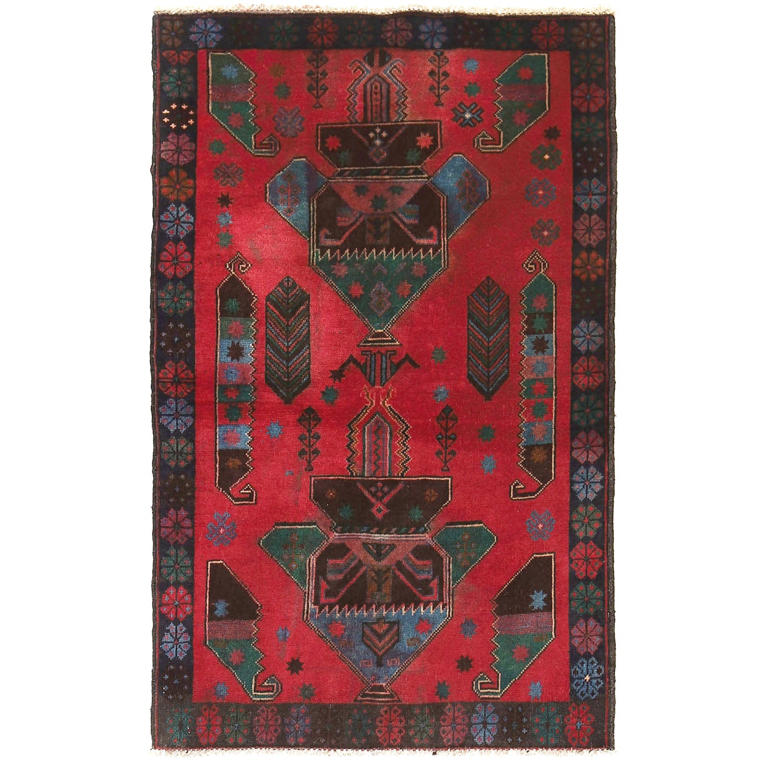 Baluchi Rug Handmade Red Geometric 3x5 ft