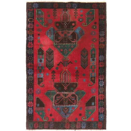 Baluchi Rug Handmade Red Geometric 3x5 ft