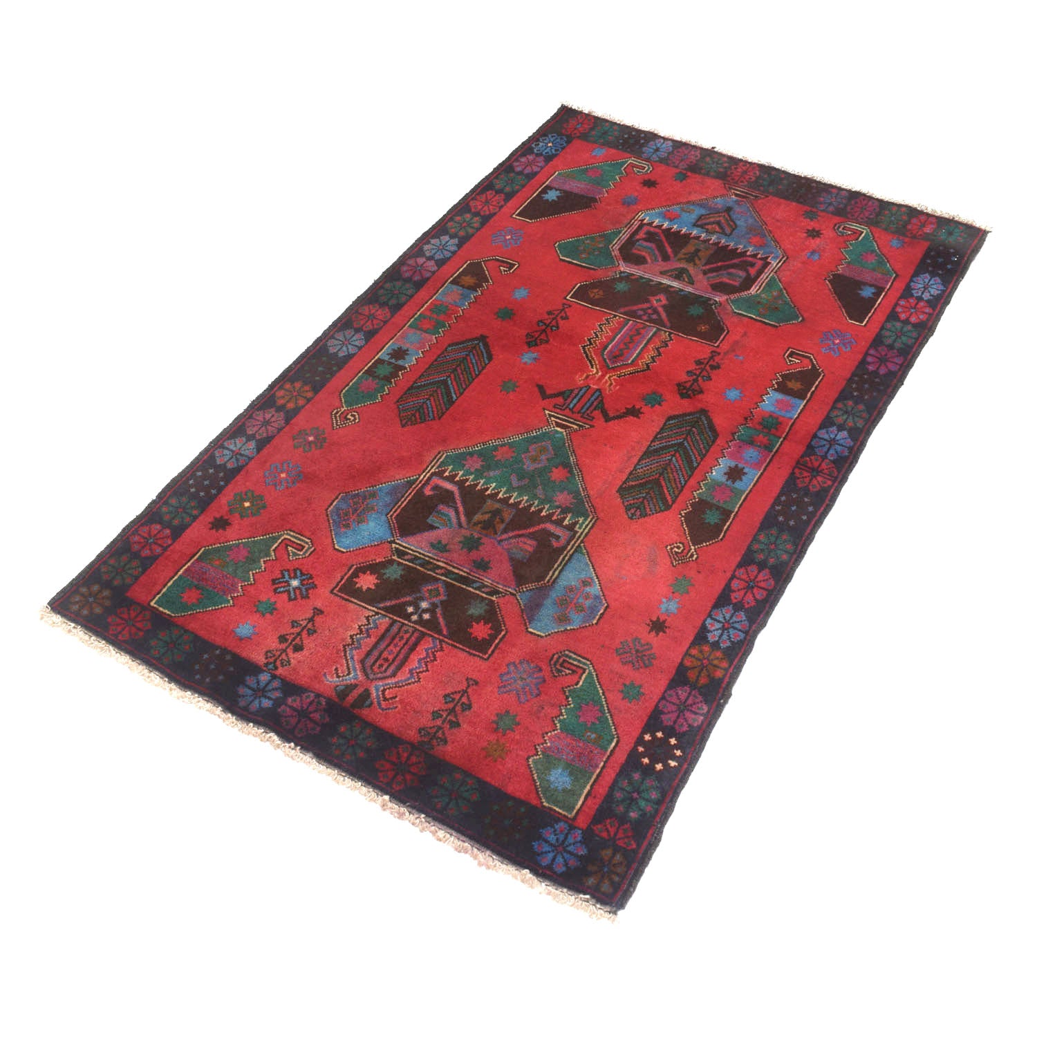 Baluchi Rug Handmade Red Geometric 3x5 ft