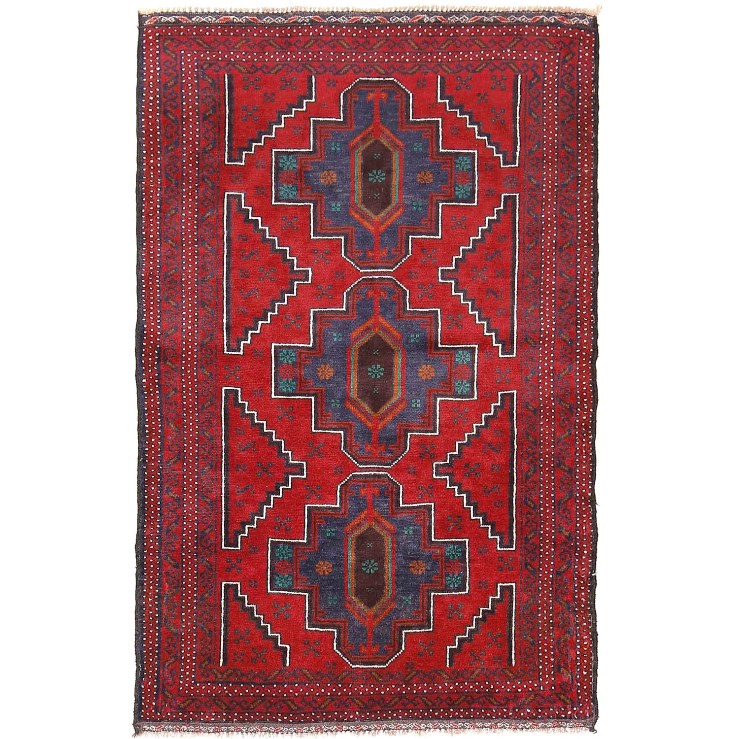 Baluchi Rug Handmade Red Geometric 3x5 ft