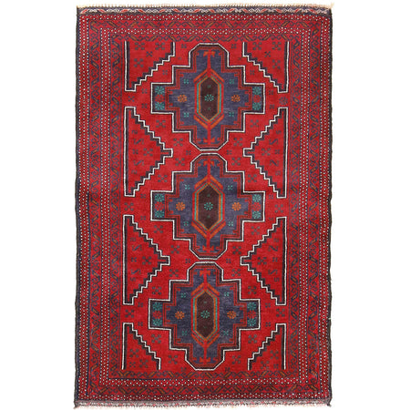 Baluchi Rug Handmade Red Geometric 3x5 ft