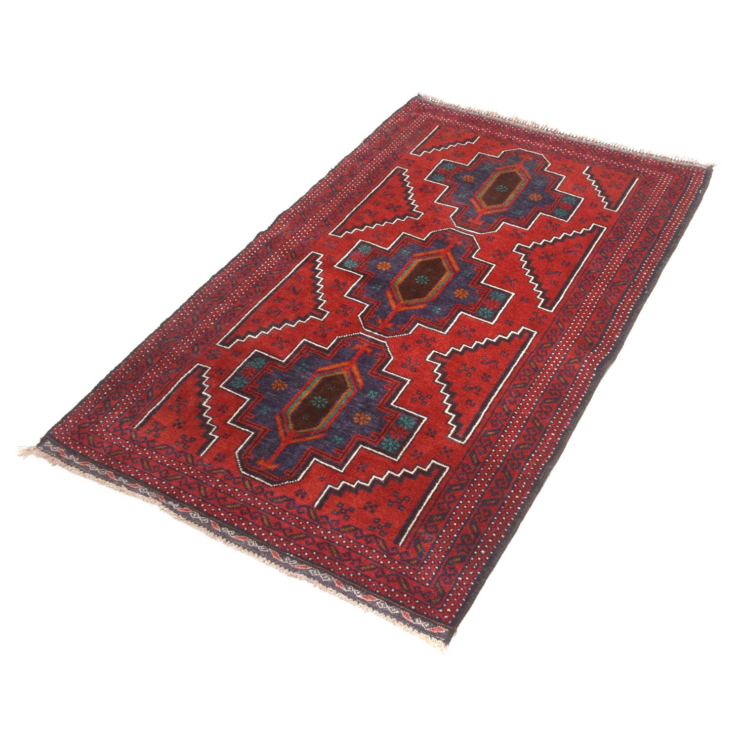 Baluchi Rug Handmade Red Geometric 3x5 ft