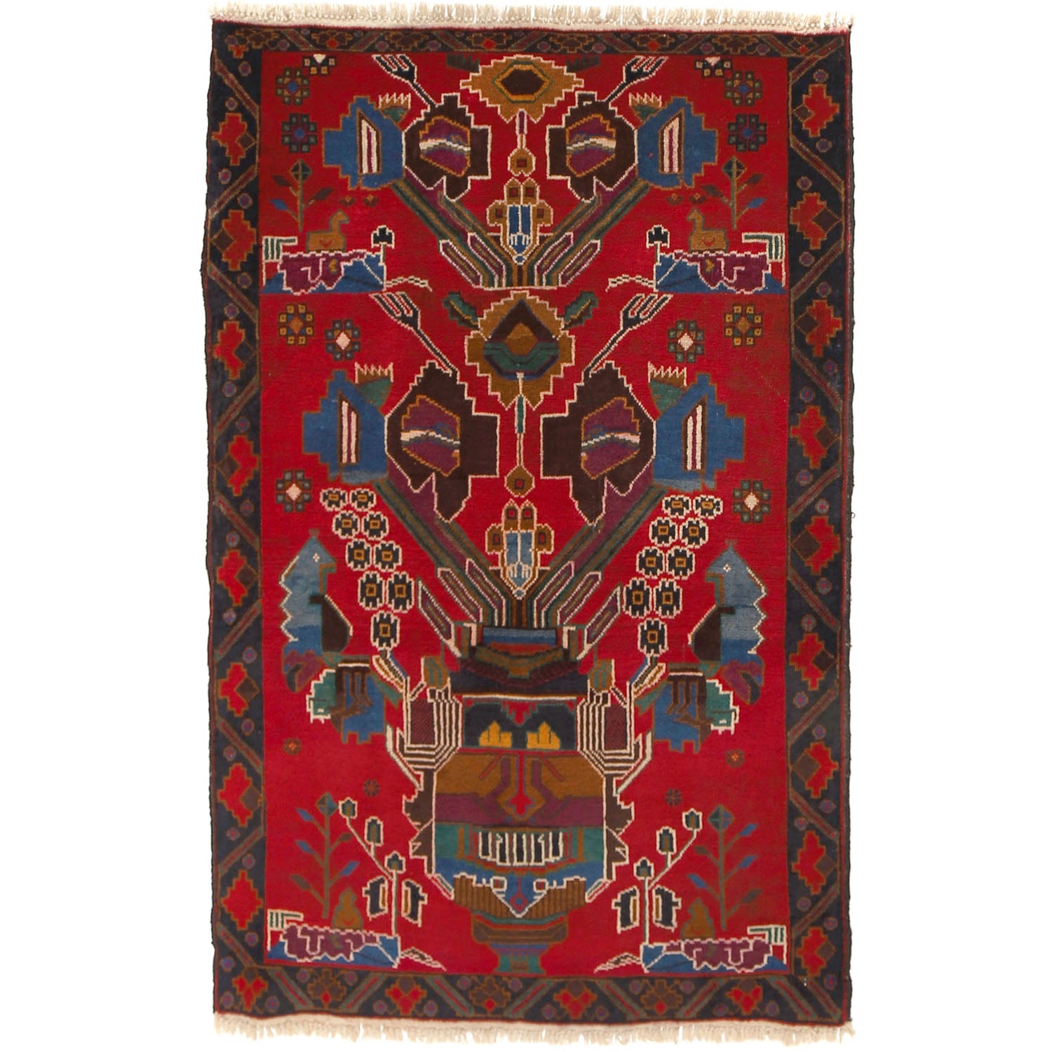 Baluchi Rug Handmade Red Geometric 3x5 ft