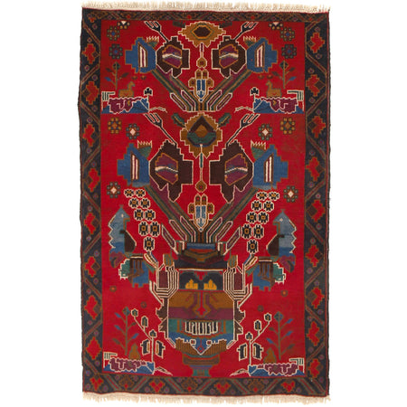 Baluchi Rug Handmade Red Geometric 3x5 ft