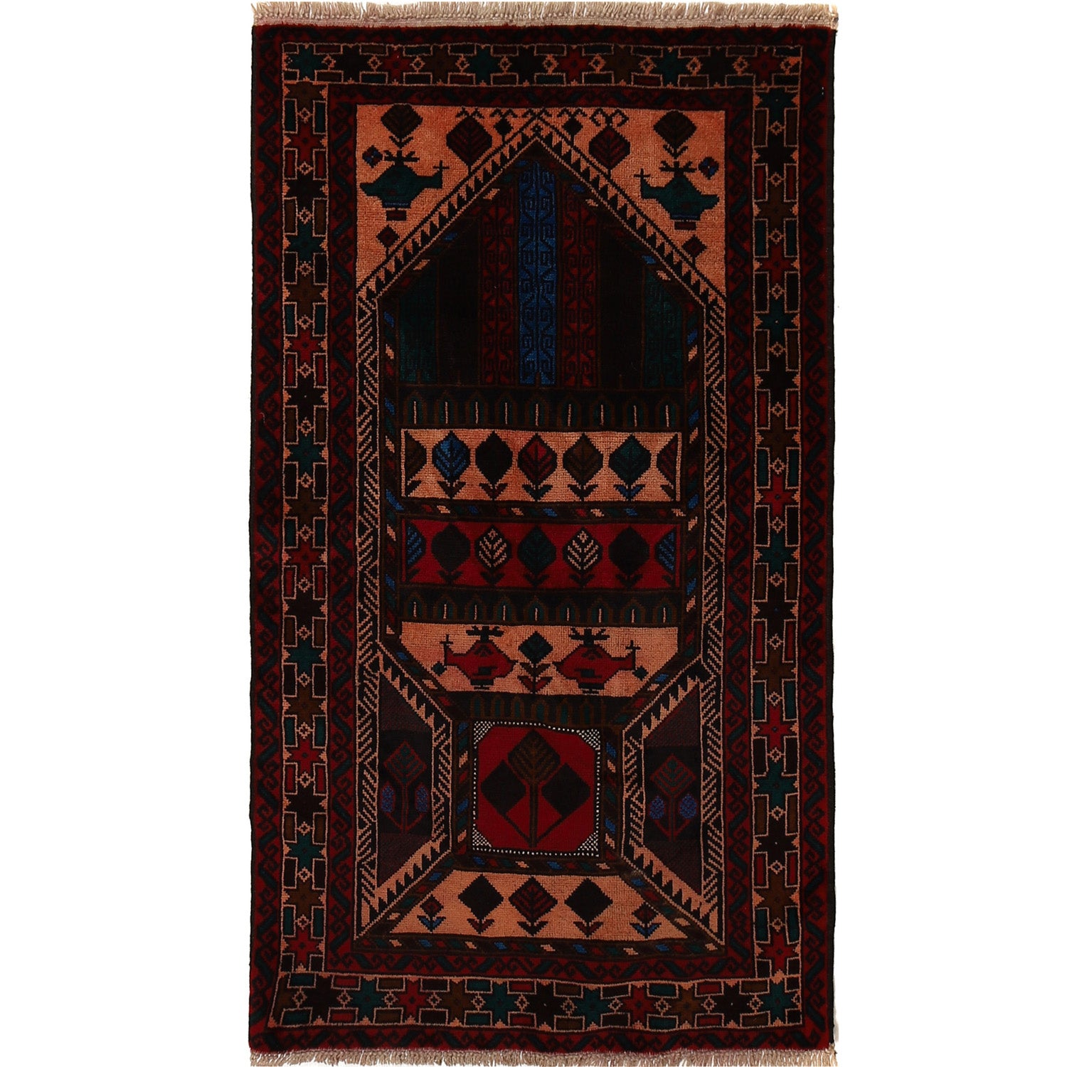 Baluchi Rug Handmade Multi Prayer Design 3x5 ft