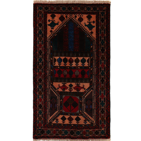 Baluchi Rug Handmade Multi Prayer Design 3x5 ft