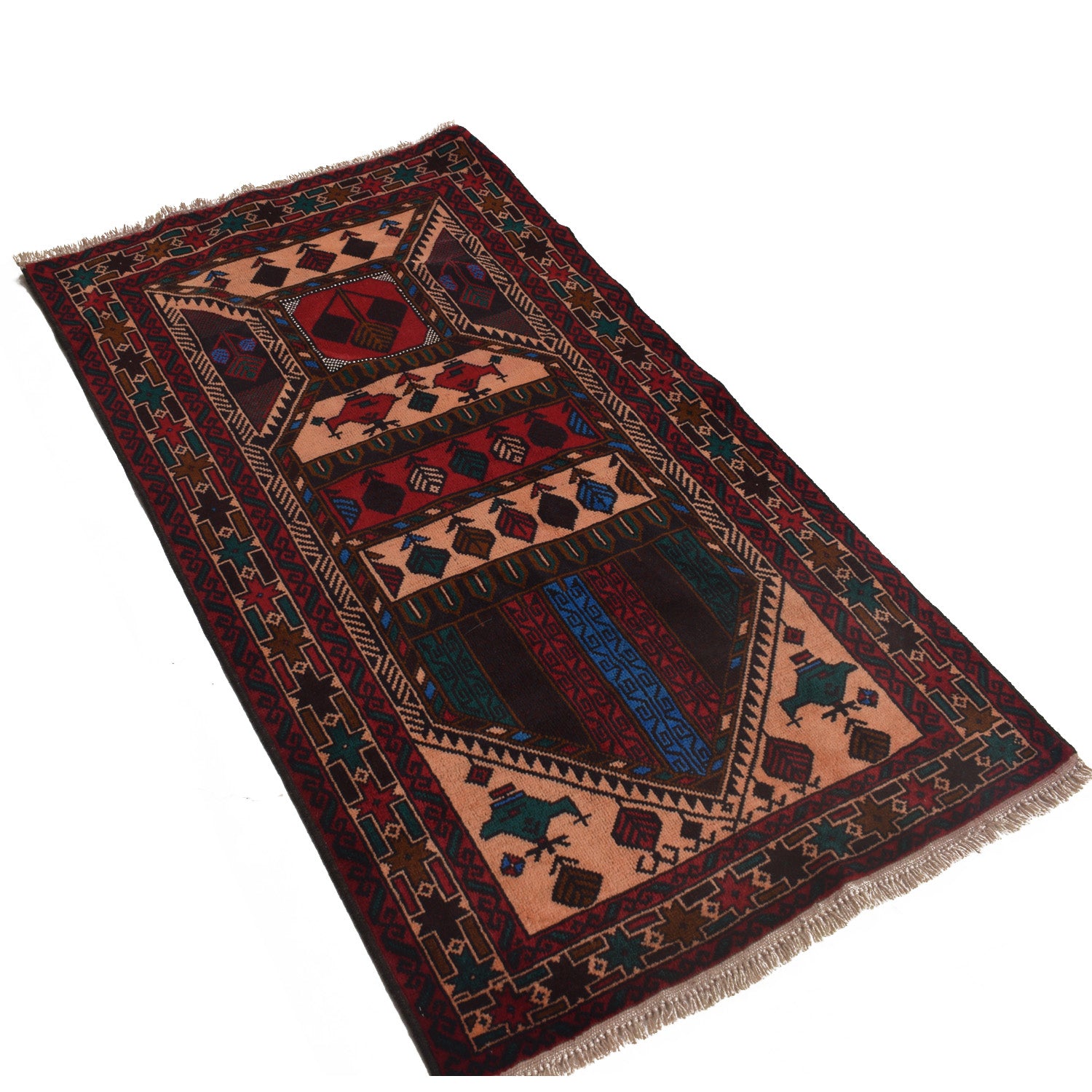 Baluchi Rug Handmade Multi Prayer Design 3x5 ft