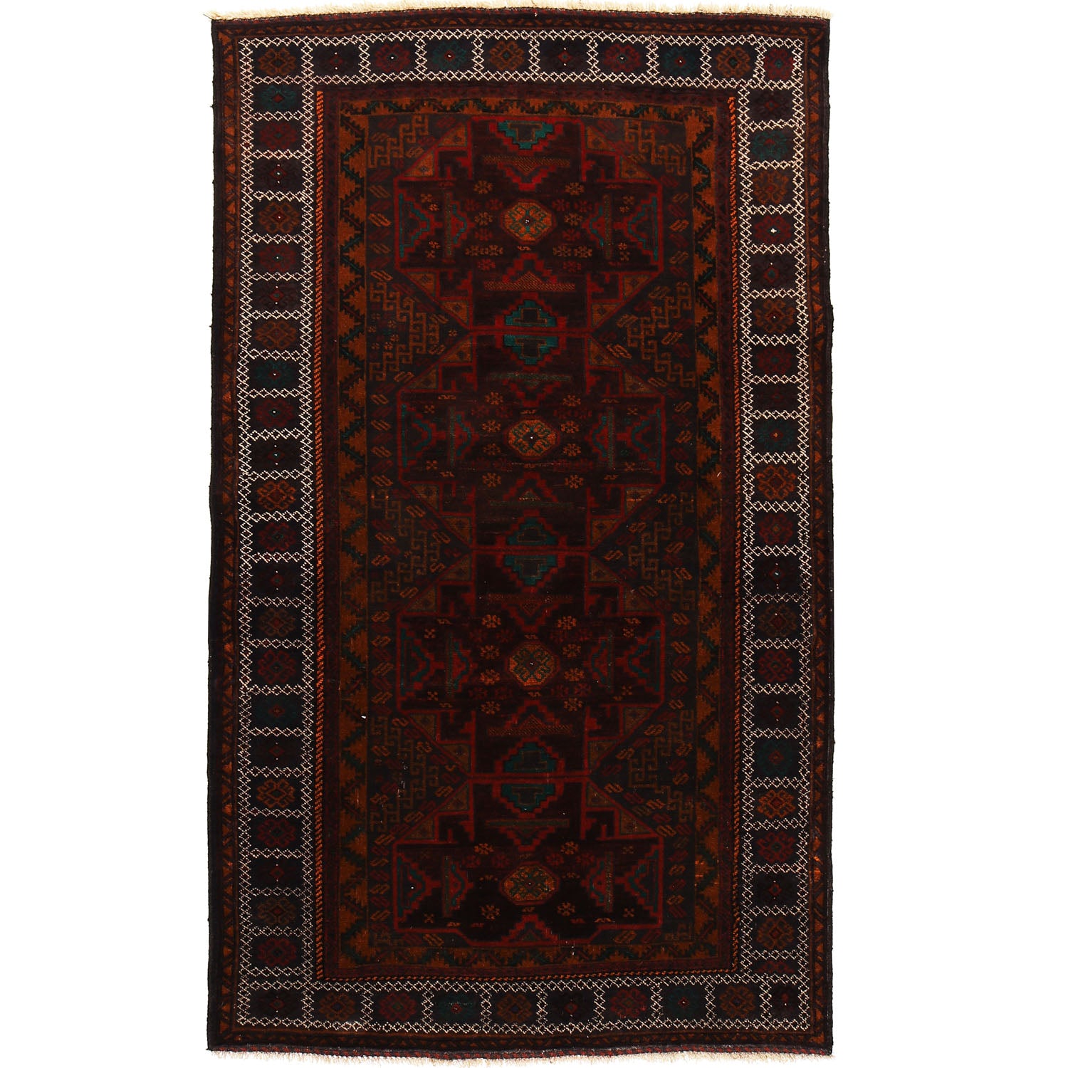 Baluchi Rug Handmade Multi Geometric 4x7 ft