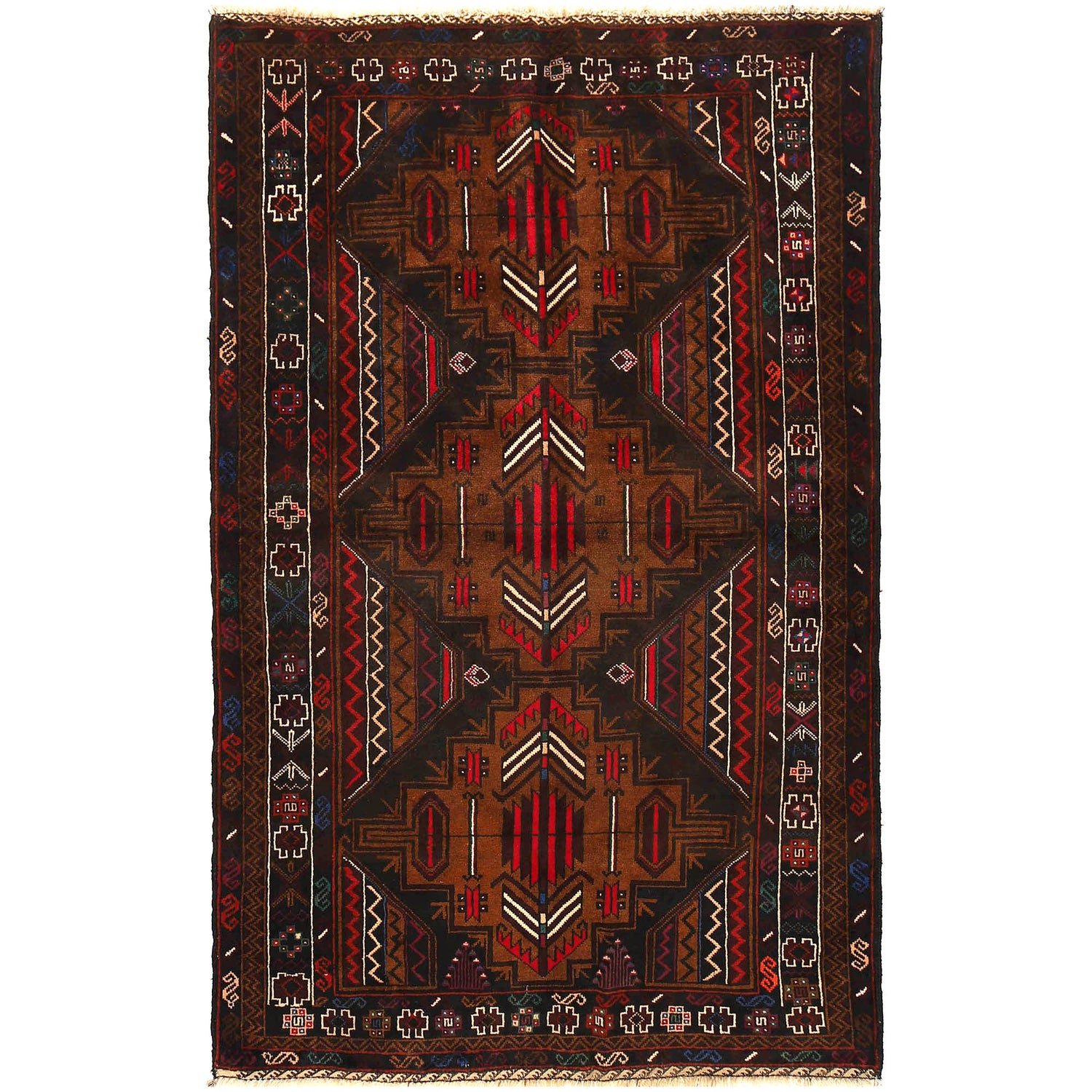 Baluchi Rug Handmade Multi Geometric 4x6 ft
