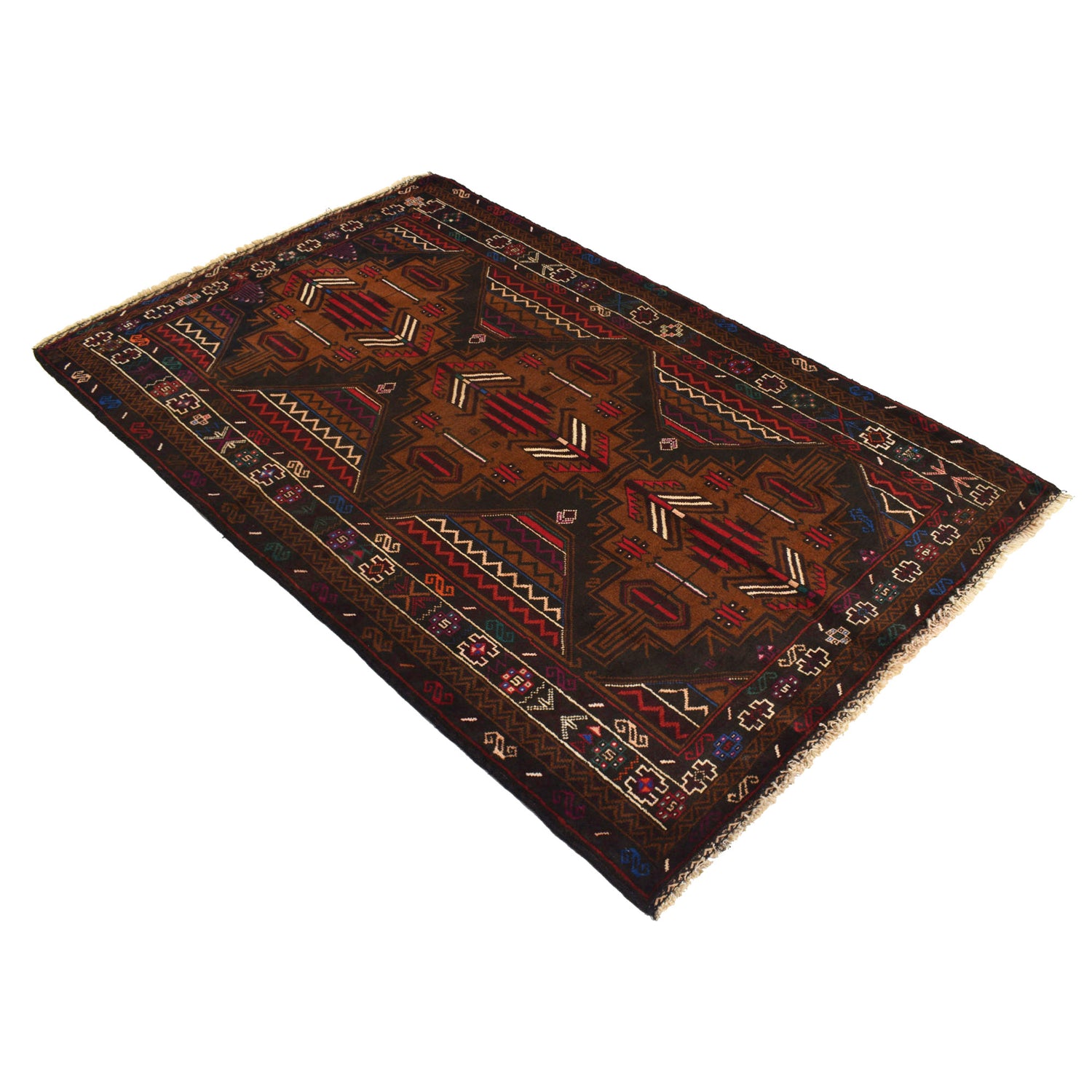 Baluchi Rug Handmade Multi Geometric 4x6 ft