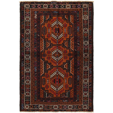 Baluchi Rug Handmade Brown Geometric 4x6 ft