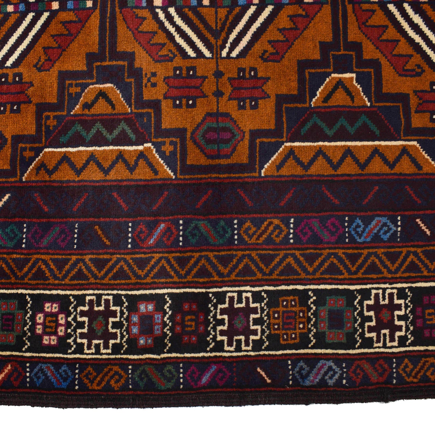 Baluchi Rug Handmade Brown Geometric 4x6 ft