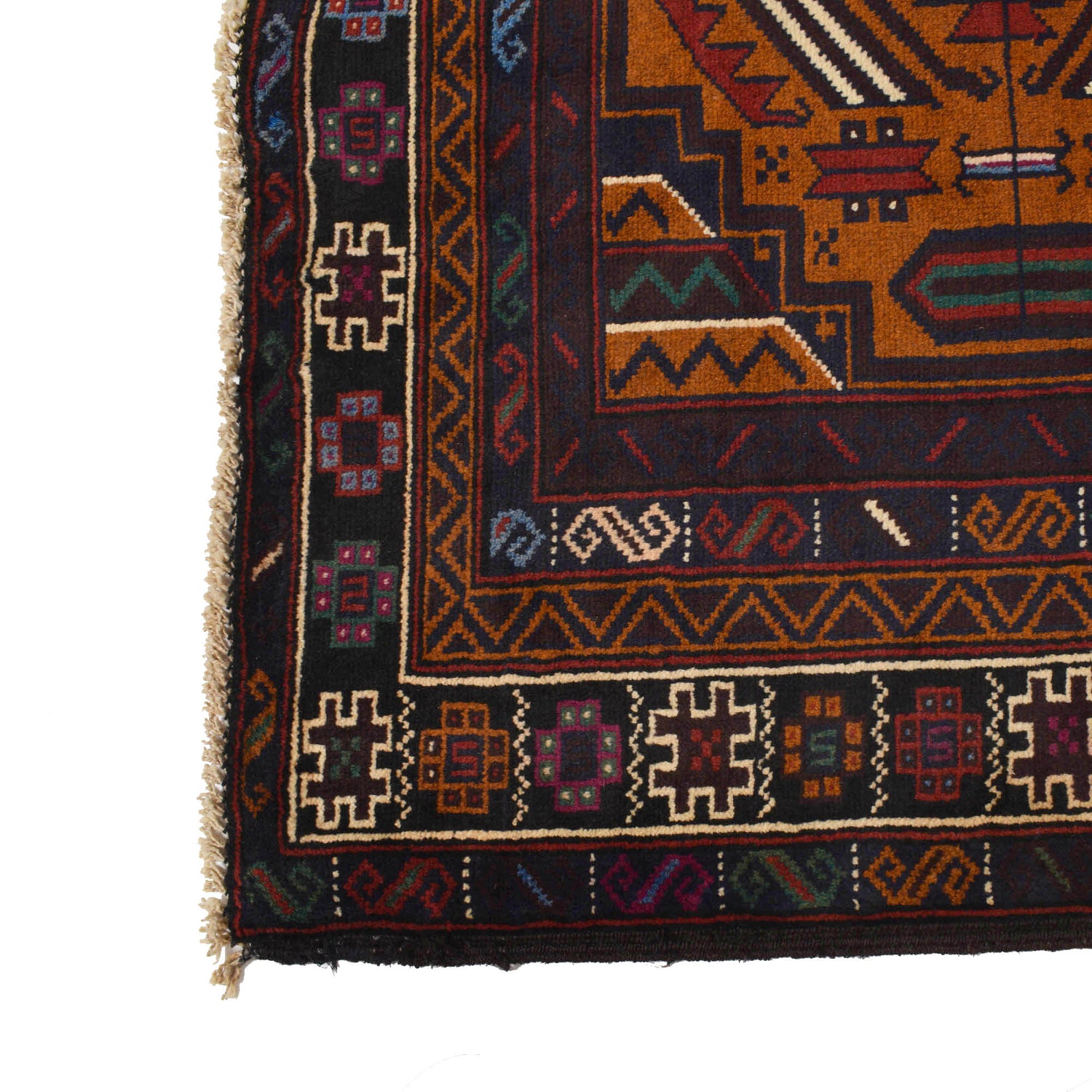 Baluchi Rug Handmade Brown Geometric 4x6 ft