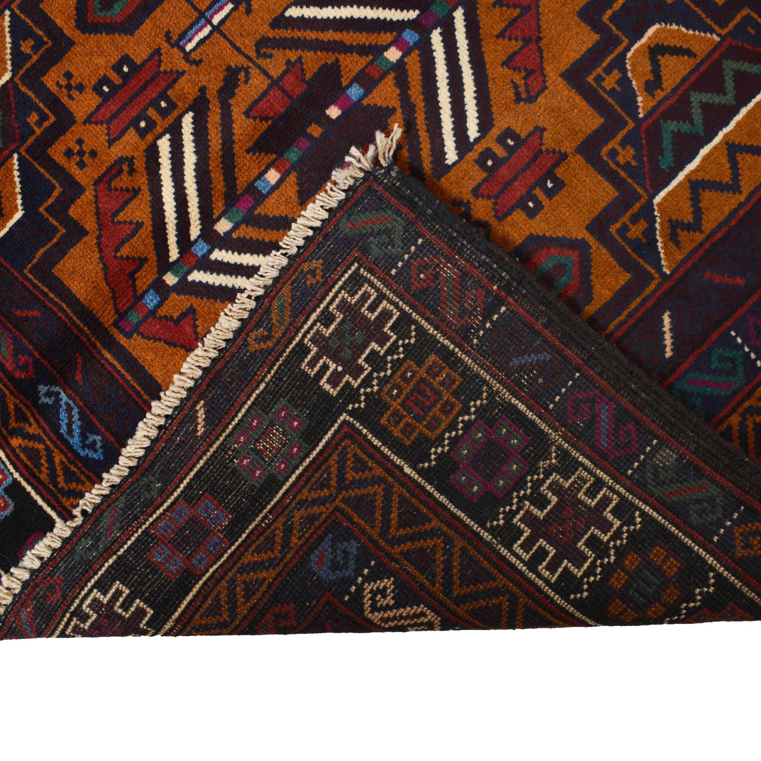 Baluchi Rug Handmade Brown Geometric 4x6 ft