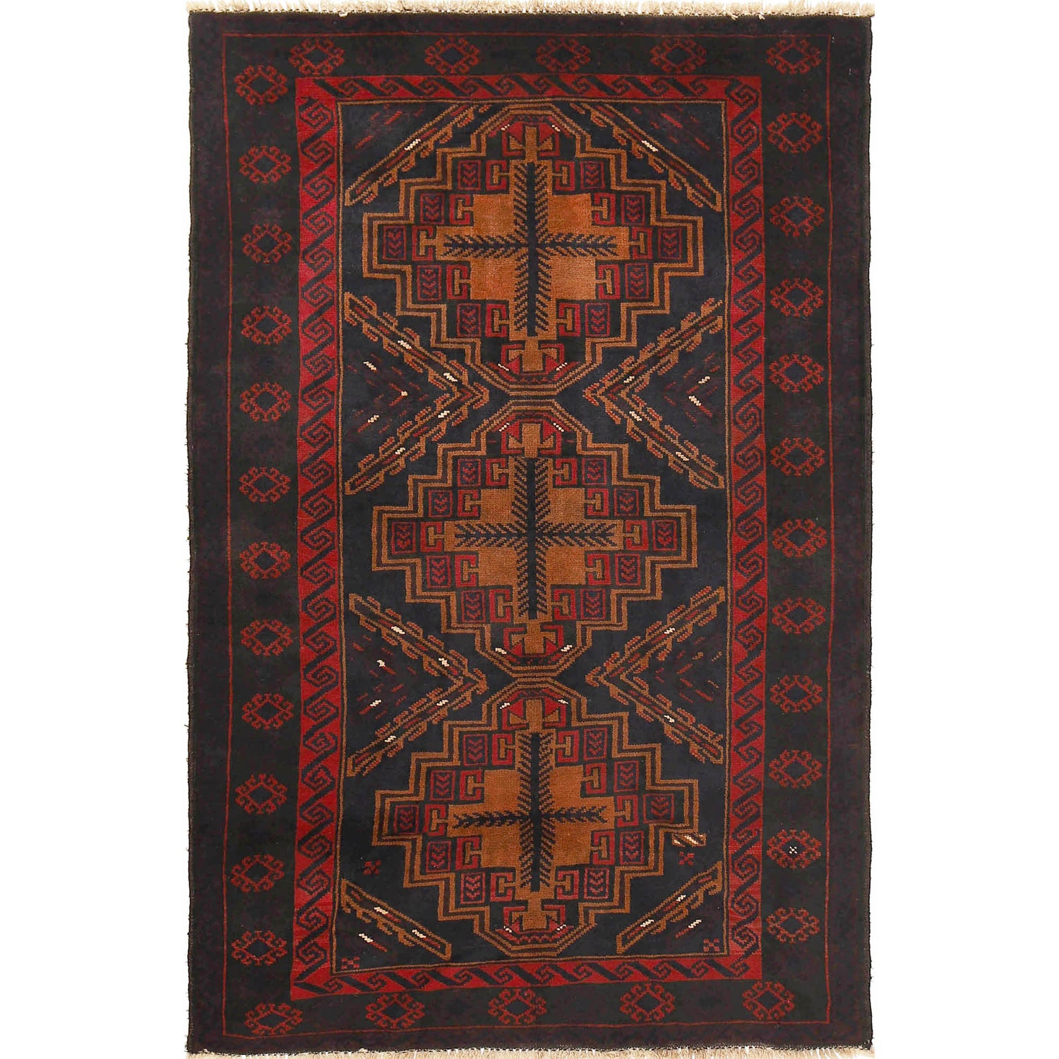 Baluchi Rug Handmade Multi Geometric 4x6 ft