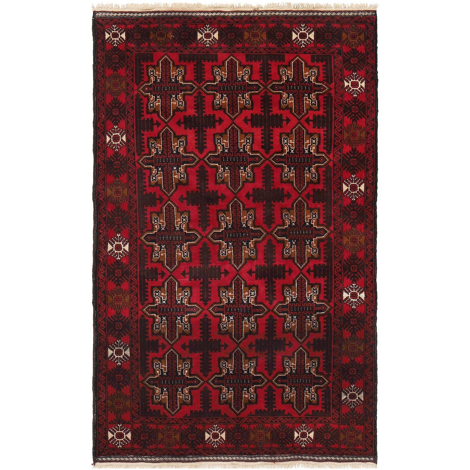Baluchi Rug Handmade Red Geometric 4x6 ft