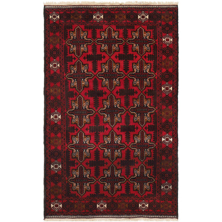 Baluchi Rug Handmade Red Geometric 4x6 ft