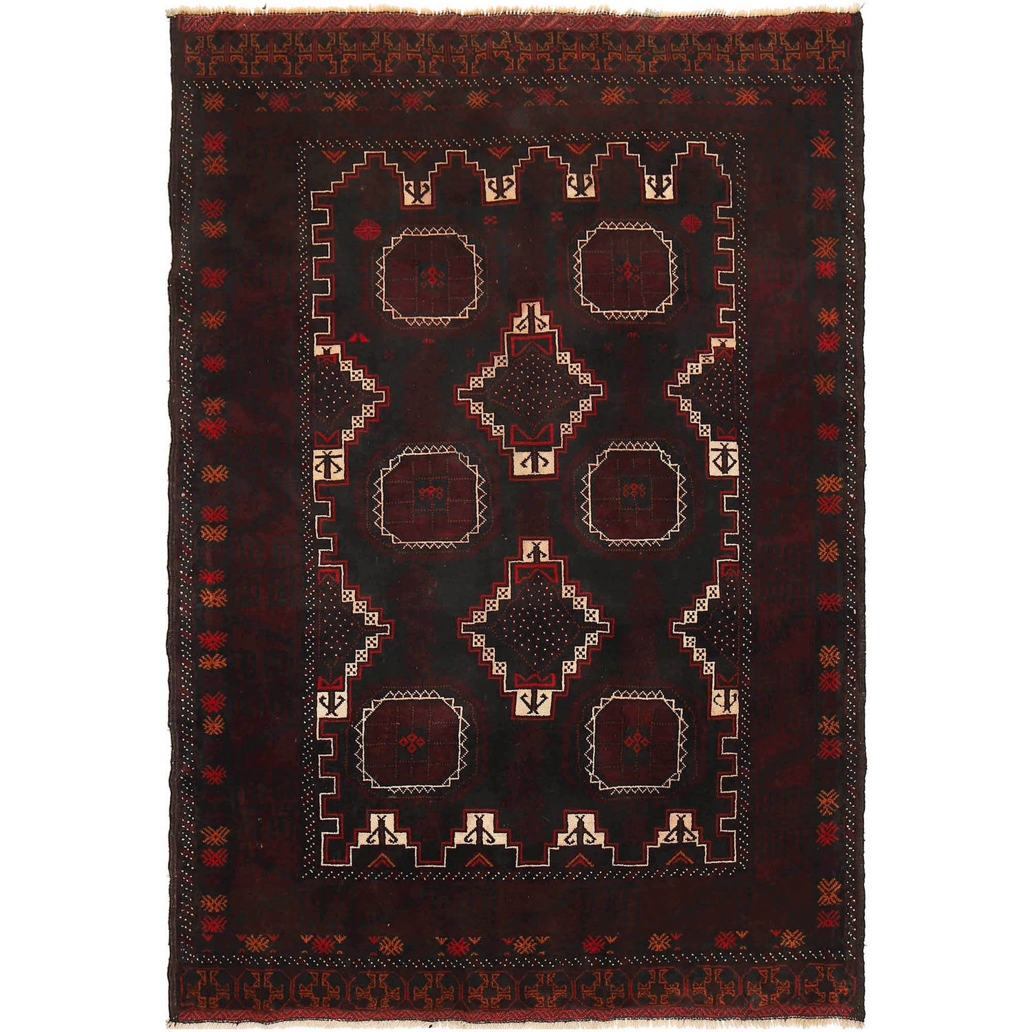 Baluchi Rug Handmade Multi Geometric 4x7 ft