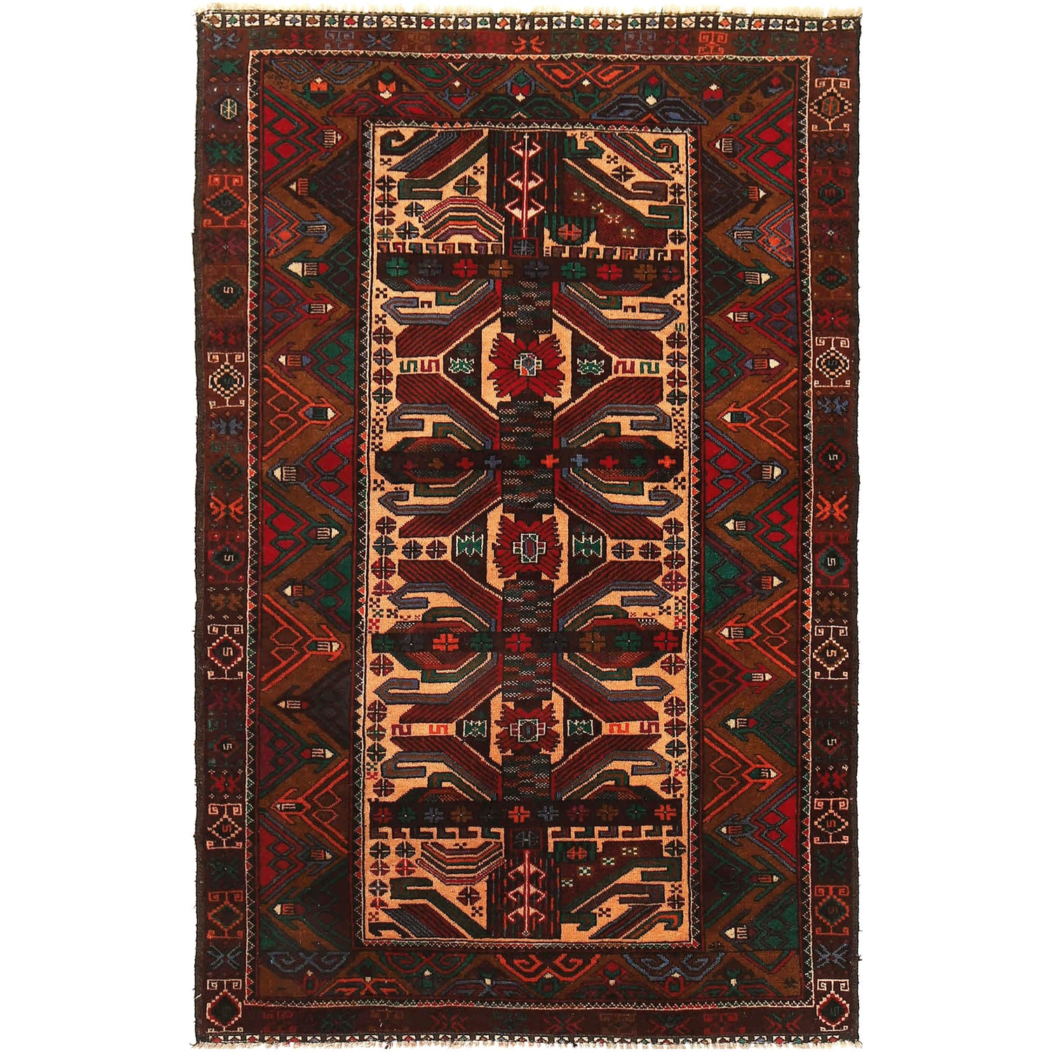 Baluchi Rug Handmade Multi Geometric 4x6 ft
