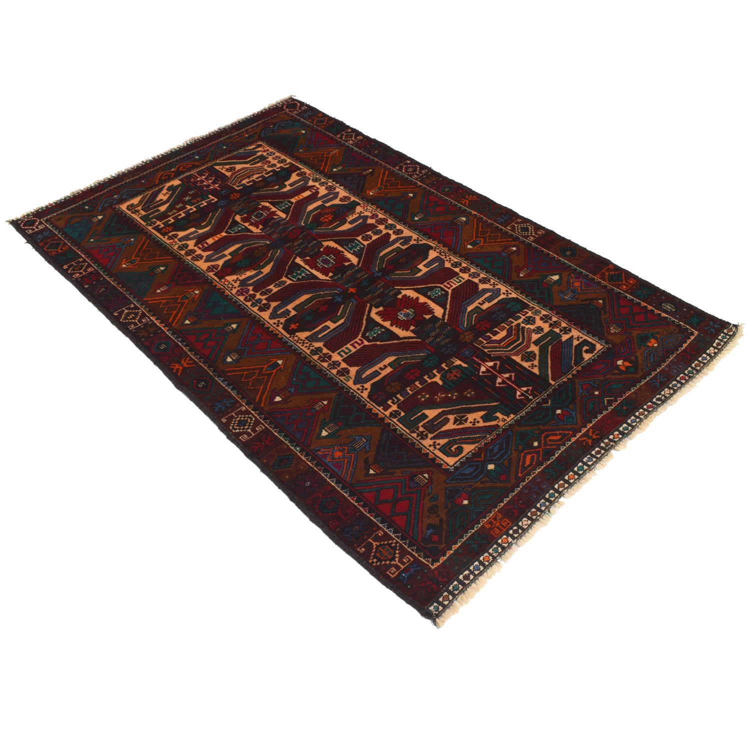 Baluchi Rug Handmade Multi Geometric 4x6 ft